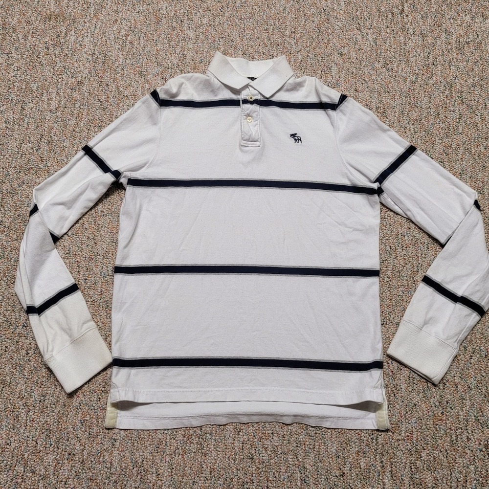 Abercrombie & Fitch Polo Shirt Mens Large Blue Striped Long Sleeve Rugby Muscle